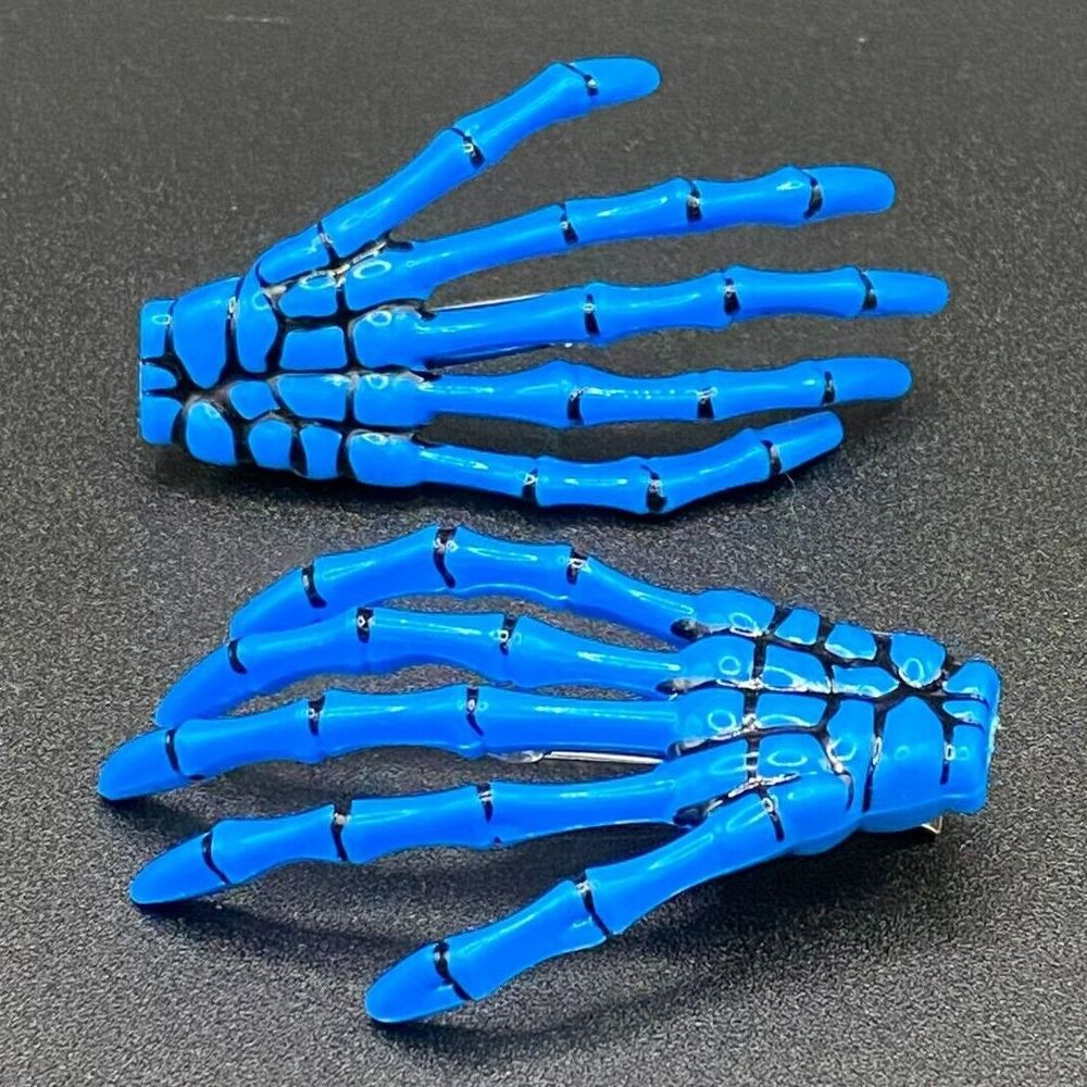 Blue Skeleton Hand Alligator Clip Barrettes